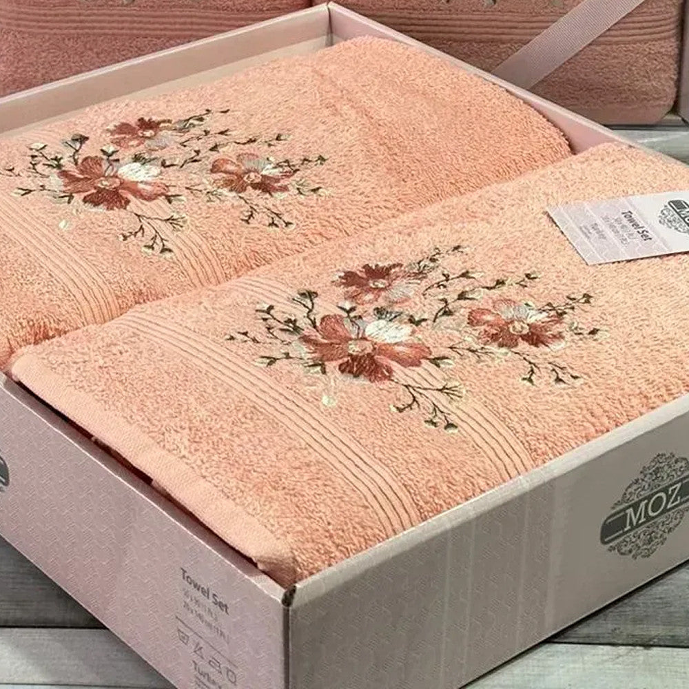 Рушники подарункові, 2шт/уп, 50х90см, 70х140см, Moz cicek lavanta, Лавандовий / Комплект рушників махрових / Набір рушників