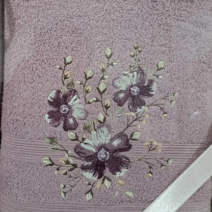 Рушники подарункові, 2шт/уп, 50х90см, 70х140см, Moz cicek lavanta, Лавандовий / Комплект рушників махрових / Набір рушників