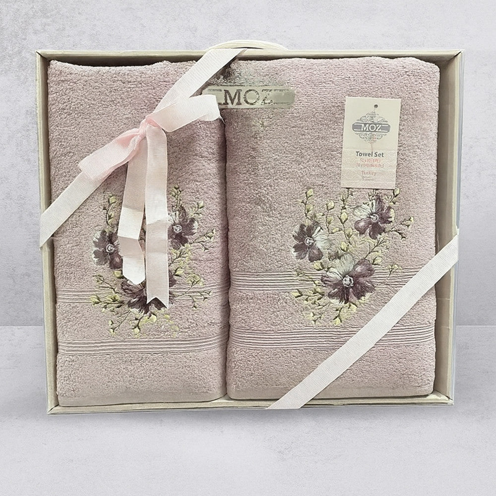 Рушники подарункові, 2шт/уп, 50х90см, 70х140см, Moz cicek lavanta, Лавандовий / Комплект рушників махрових / Набір рушників