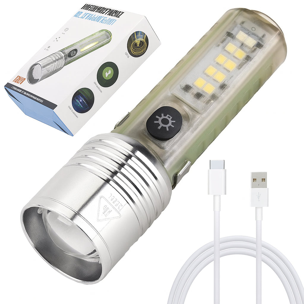 Ручний ліхтар акумуляторний 8,3х11,6х3,3 см, USB, BL-520D, Сірий / Портативний LED-ліхтар /  Світлодіодний ліхтарик