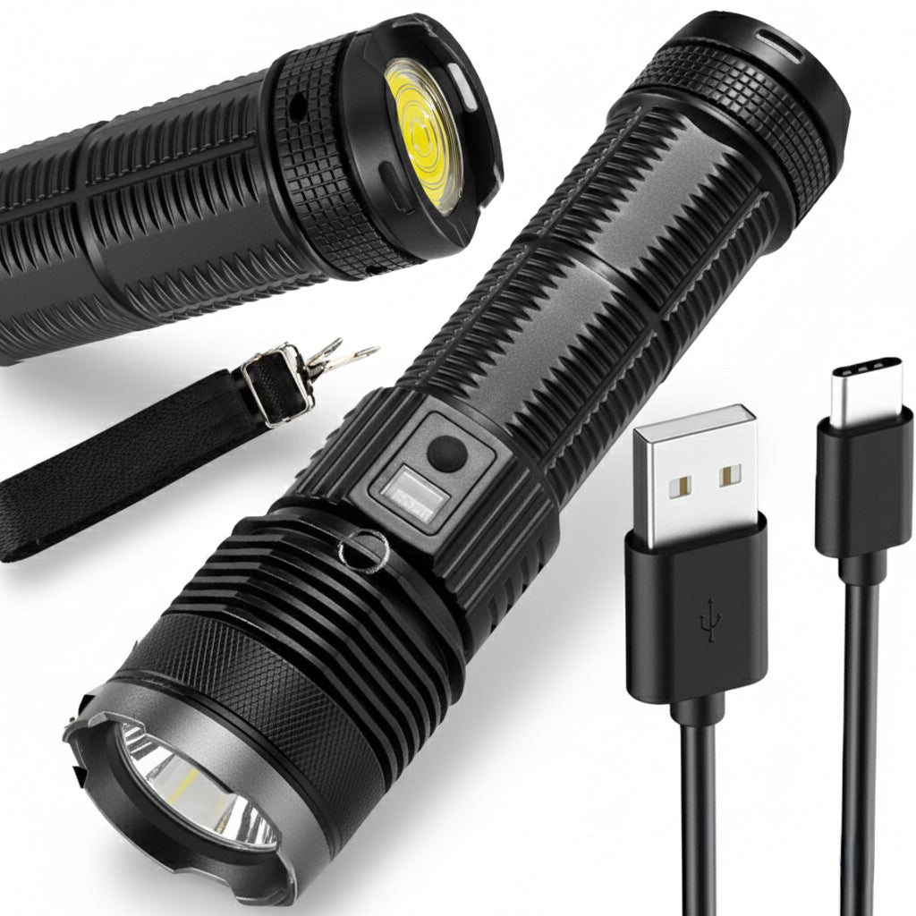 Ручний ліхтар акумуляторний 27х7 см, USB, BL-S-P66-TG, Чорний / Портативний LED-ліхтар / Світлодіодний ліхтарик / Ліхтарик ручний