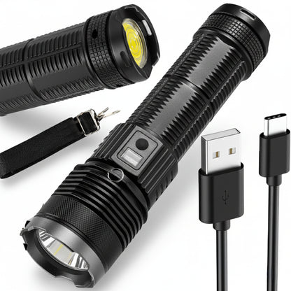 Ручний ліхтар акумуляторний 27х7 см, USB, BL-S-P66-TG, Чорний / Портативний LED-ліхтар / Світлодіодний ліхтарик / Ліхтарик ручний