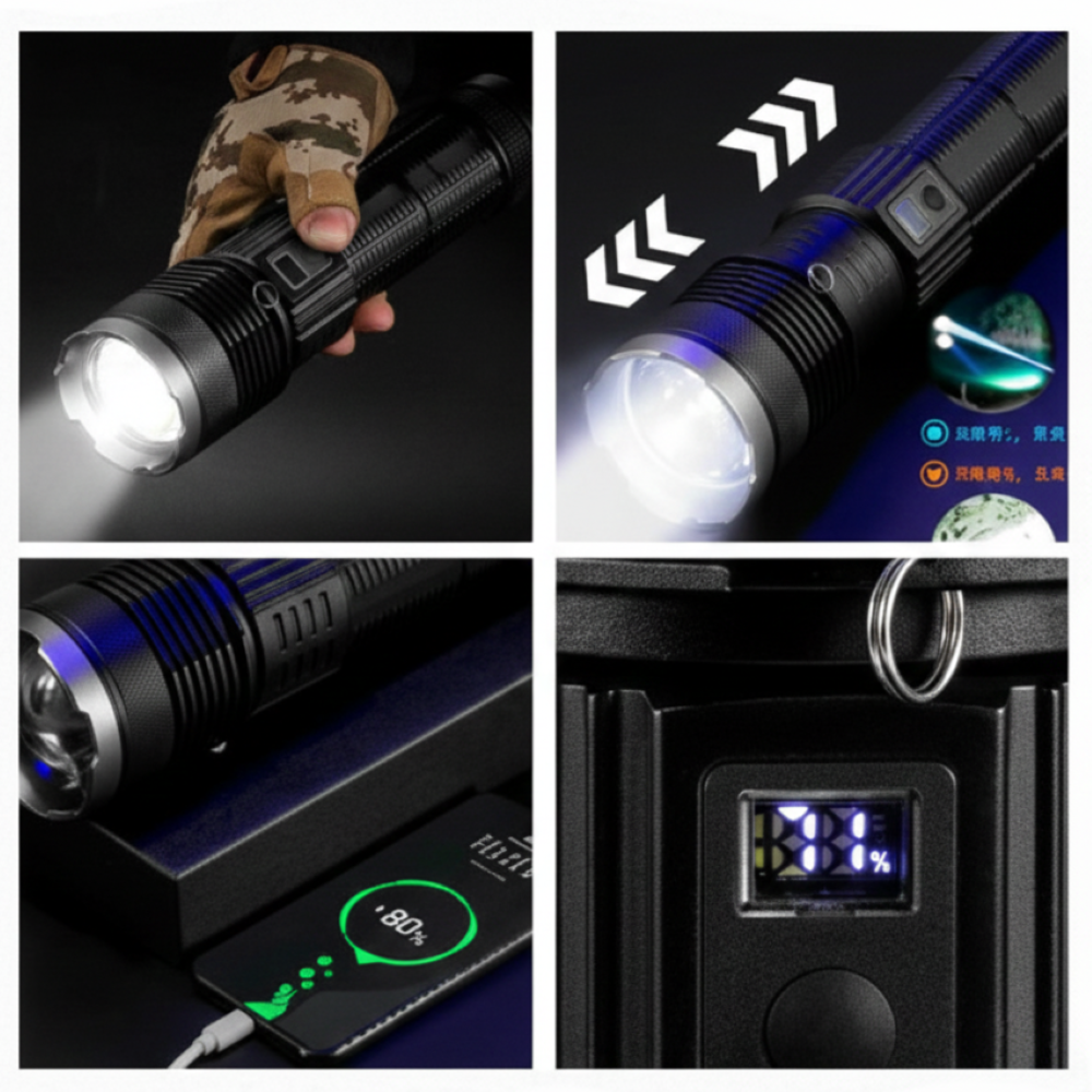 Ручний ліхтар акумуляторний 27х7 см, USB, BL-S-P66-TG, Чорний / Портативний LED-ліхтар / Світлодіодний ліхтарик / Ліхтарик ручний