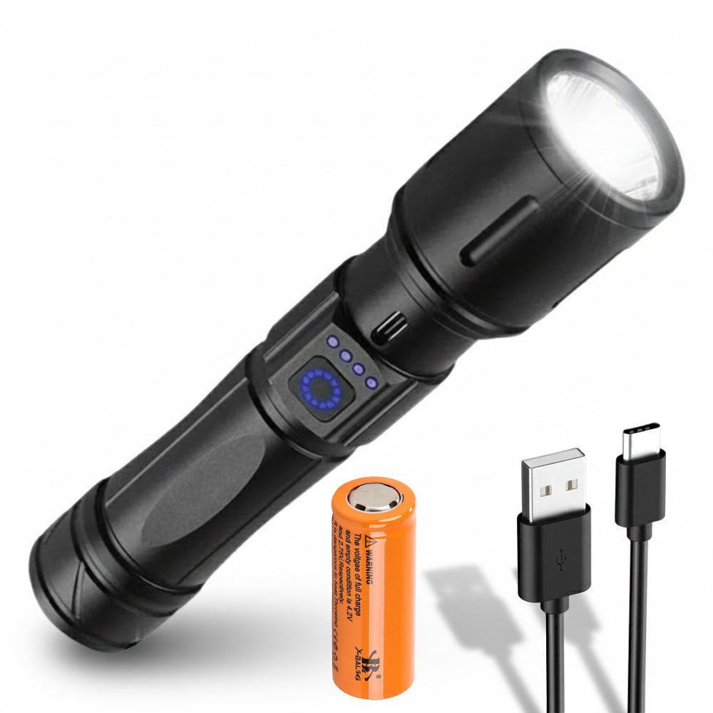 Ручний ліхтар + акумулятор, від USB, Flashlight, Чорний / Акумуляторний ліхтарик ручний / Світлодіодний ліхтарик