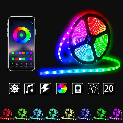 LED стрічка від мережі, 5м + пульт та блок живлення, Rgb / Світлодіодна стрічка / Підсвітка для кімнати / Самоклеюча стрічка