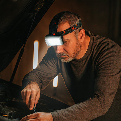 Налобний ліхтар із 4-ма затискачами, USB, RN814 HEAD TORCH, Чорний / Акумуляторний ліхтарик на голову з регульованим кутом нахилу
