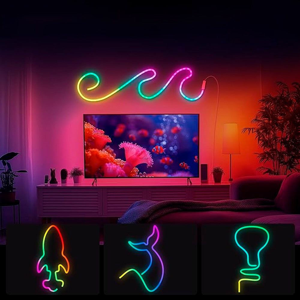 Неонова стрічка світлодіодна 5 м, LED NEON, 12V-220V, Різнокольоровий / RGB стрічка / Світлодіодне RGB підсвічування силіконове