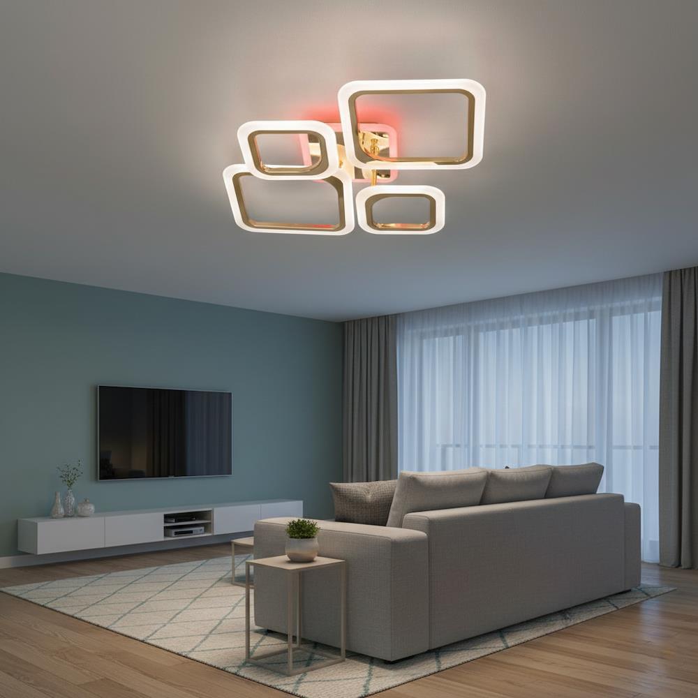 Світлодіодна LED люстра, з пультом, 47х66х12см, 80Вт, Золотий / Стельовий LED світильник / Люстра стельова світлодіодна