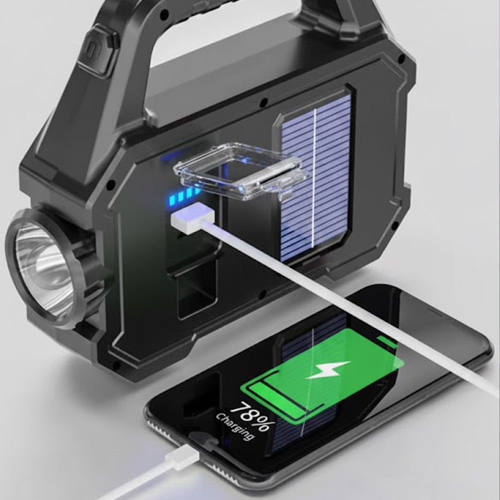 Ліхтар на сонячній батареї, PowerBank, 6 режимів, YD-2205B, Чорний / Ручний ліхтар-прожектор / Акумуляторний ліхтар переносний