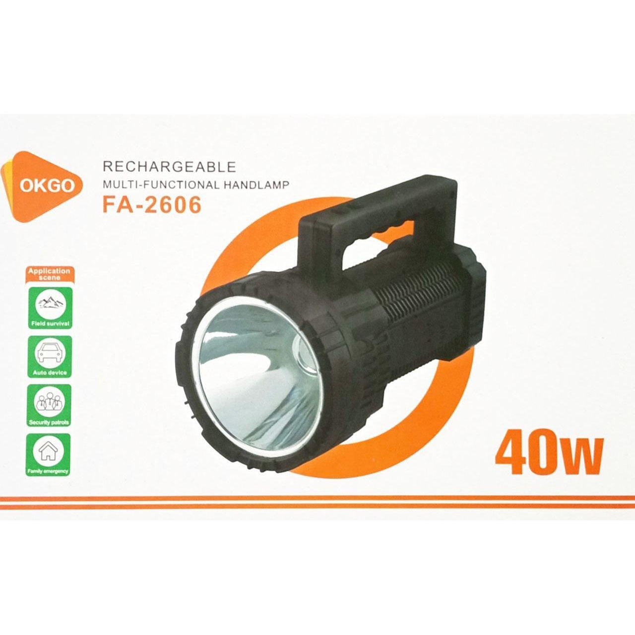 Ручний ліхтар акумуляторний 40W, USB, FA-2606-40W, Чорний / Світлодіодний ліхтар / LED ліхтарик ручний
