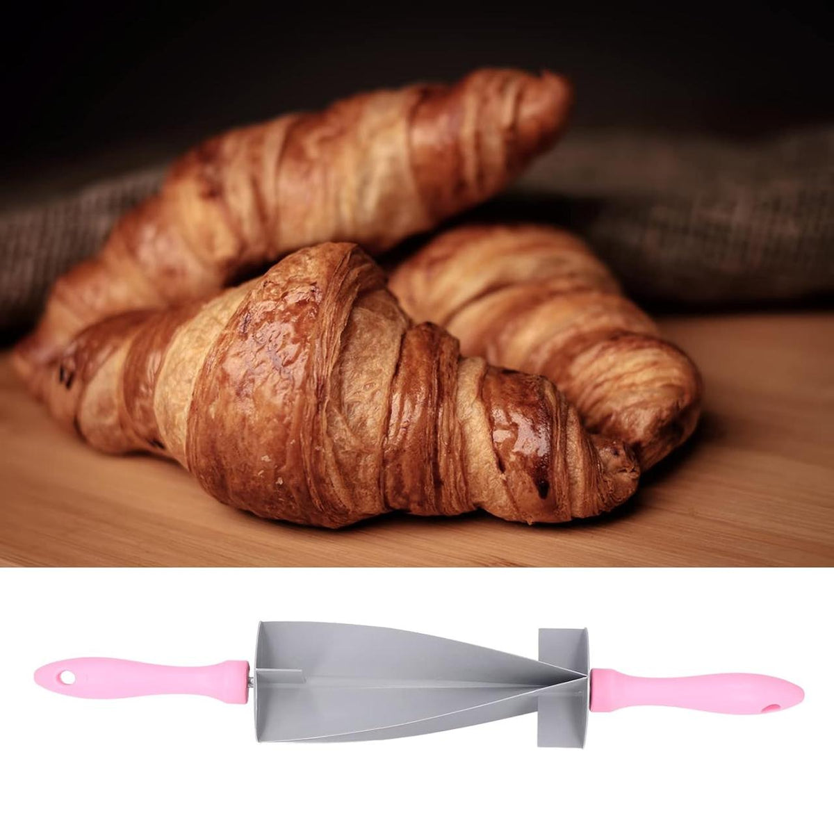 Качалка для нарізки тіста 22х6,5 см ,Sweet Croissant Cutter, Сіро-рожева / Качалка-ніж для круасанів / Ніж для круасанів