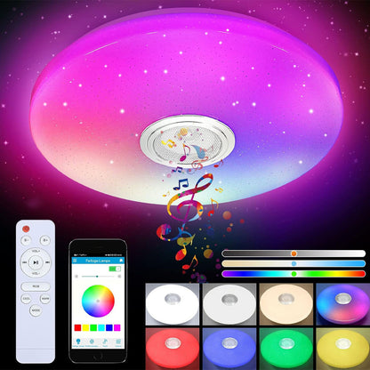 Стельовий світильник 33 см з Bluetooth колонкою, пульт, RGB /Світлодіодна люстра на стелю / Розумний LED світильник