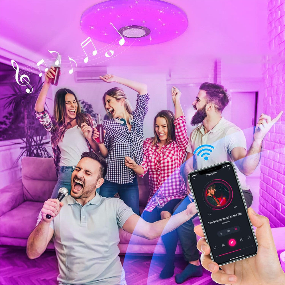 Стельовий світильник 33 см з Bluetooth колонкою, пульт, RGB /Світлодіодна люстра на стелю / Розумний LED світильник