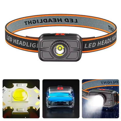 LED ліхтар налобний акумуляторний 4 режими, USB, RN1858, Чорний / Світлодіодний ліхтар на голову / Налобний ліхтарик для туризму