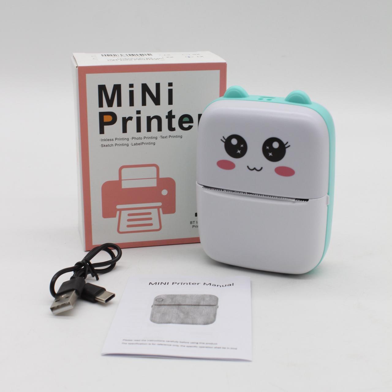 Міні принтер з Bluetooth + рулон термопаперу, Блакитний / Дитячий термопринтер / Фотопринтер портативний