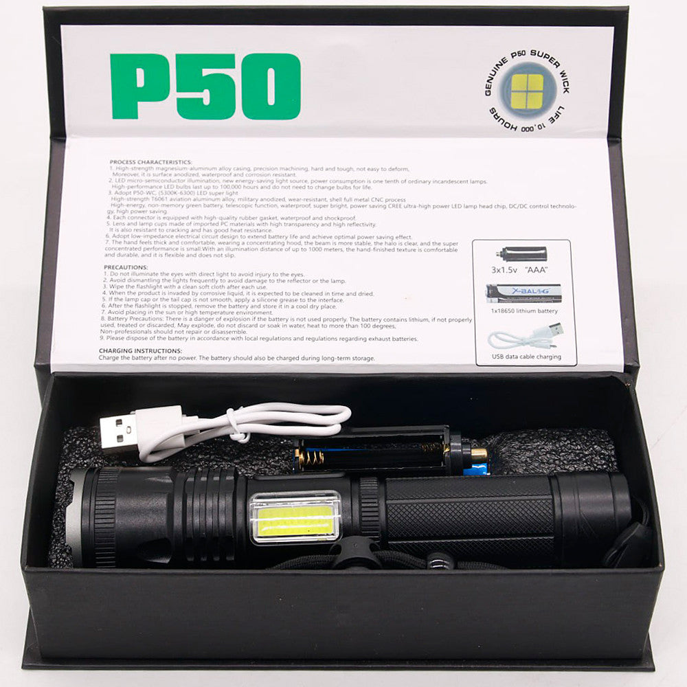Ручний ліхтар акумуляторний 1200 люмен від батарейок та USB, BL-P21-P50, Чорний / Потужний ліхтарик з зумом / Тактичний ліхтар