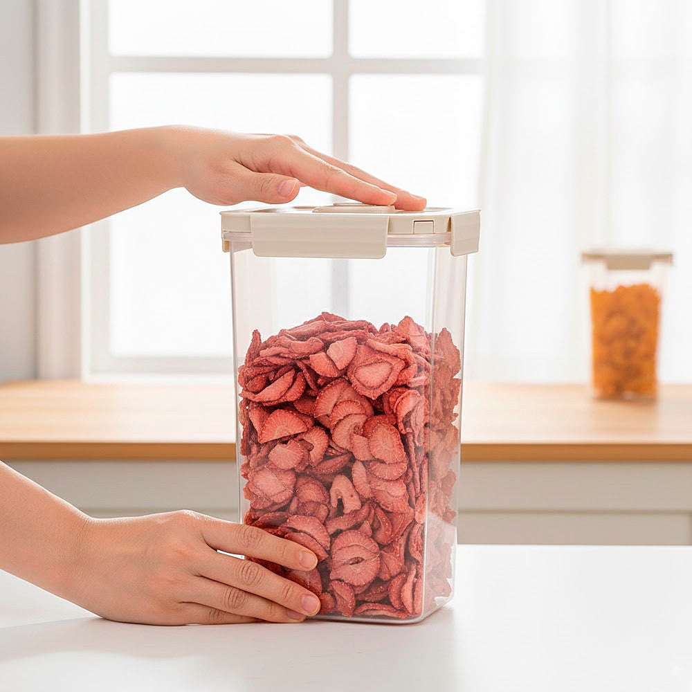 Вакуумний контейнер для продуктів 3,3 л прямокутний для холодильника, Бежевий / Харчовий контейнер / Ємність вакуумна кухонна