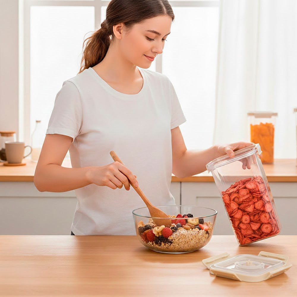 Вакуумний контейнер для продуктів 3,3 л прямокутний для холодильника, Бежевий / Харчовий контейнер / Ємність вакуумна кухонна