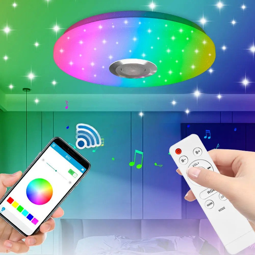 Стельовий світильник 26см, з Bluetooth + пульт, RGB / Світильник на стелю / Розумна люстра з колонкою