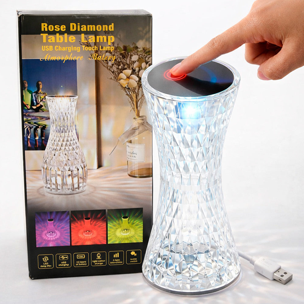 Настільна LED лампа "кришталева" від USB акумуляторна Rose Diamond, RGB / Нічник сенсорний / Декоративна лампа на стіл