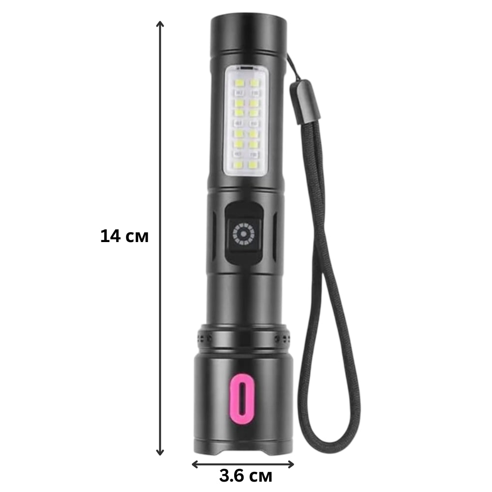 Ручний ліхтарик акумуляторний з функцією Zoom, Type-C, BL 6613, Червоний / Тактичний ліхтар / Ліхтар на акумуляторі
