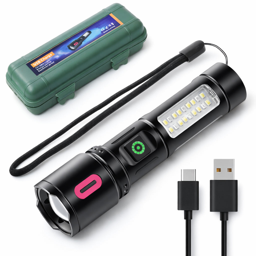 Ручний ліхтарик акумуляторний з функцією Zoom, Type-C, BL 6613, Червоний / Тактичний ліхтар / Ліхтар на акумуляторі
