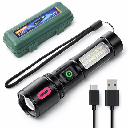 Ручний ліхтарик акумуляторний з функцією Zoom, Type-C, BL 6613, Червоний / Тактичний ліхтар / Ліхтар на акумуляторі