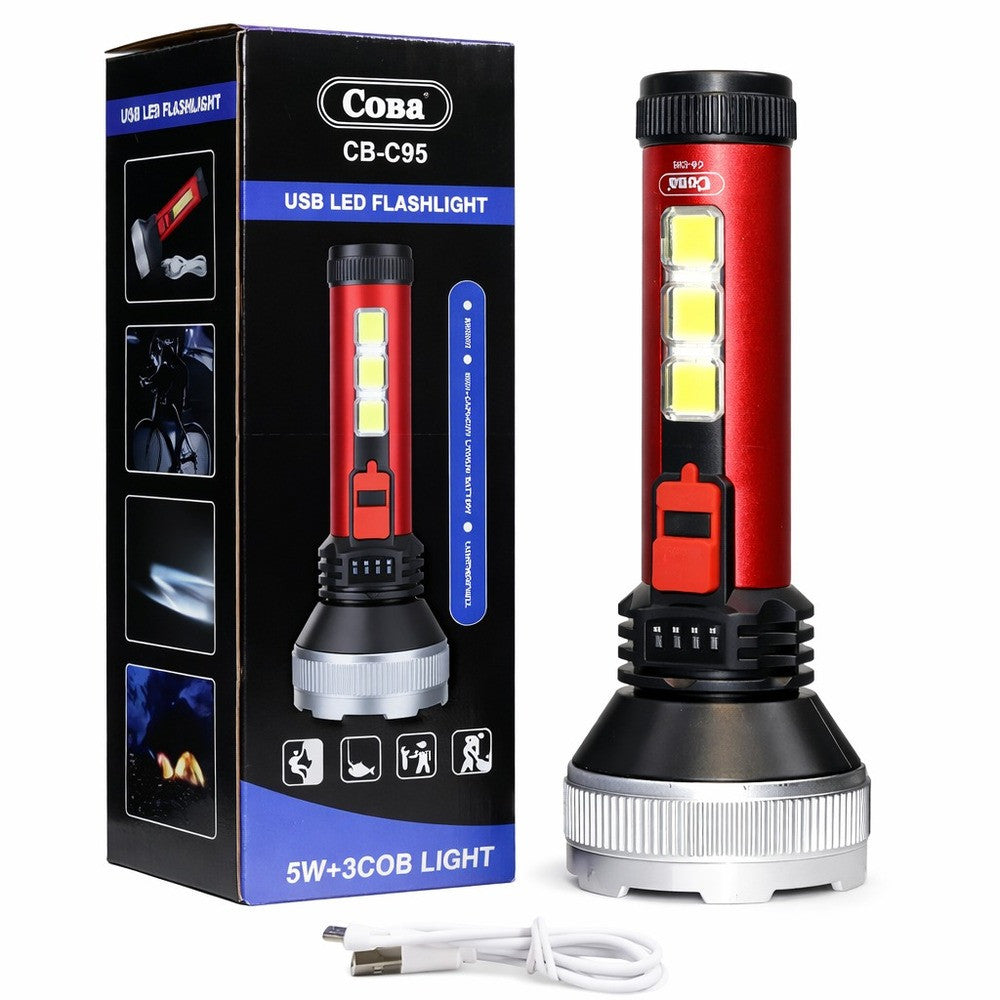 Ручний ліхтар з боковим підсвічуванням 5W LED + 3 COB, 4 режими, micro USB, COBA CB-C95 / Світлодіодний ліхтар акумуляторний