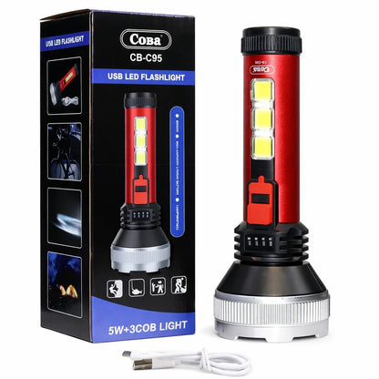 Ручний ліхтар з боковим підсвічуванням 5W LED + 3 COB, 4 режими, micro USB, COBA CB-C95 / Світлодіодний ліхтар акумуляторний