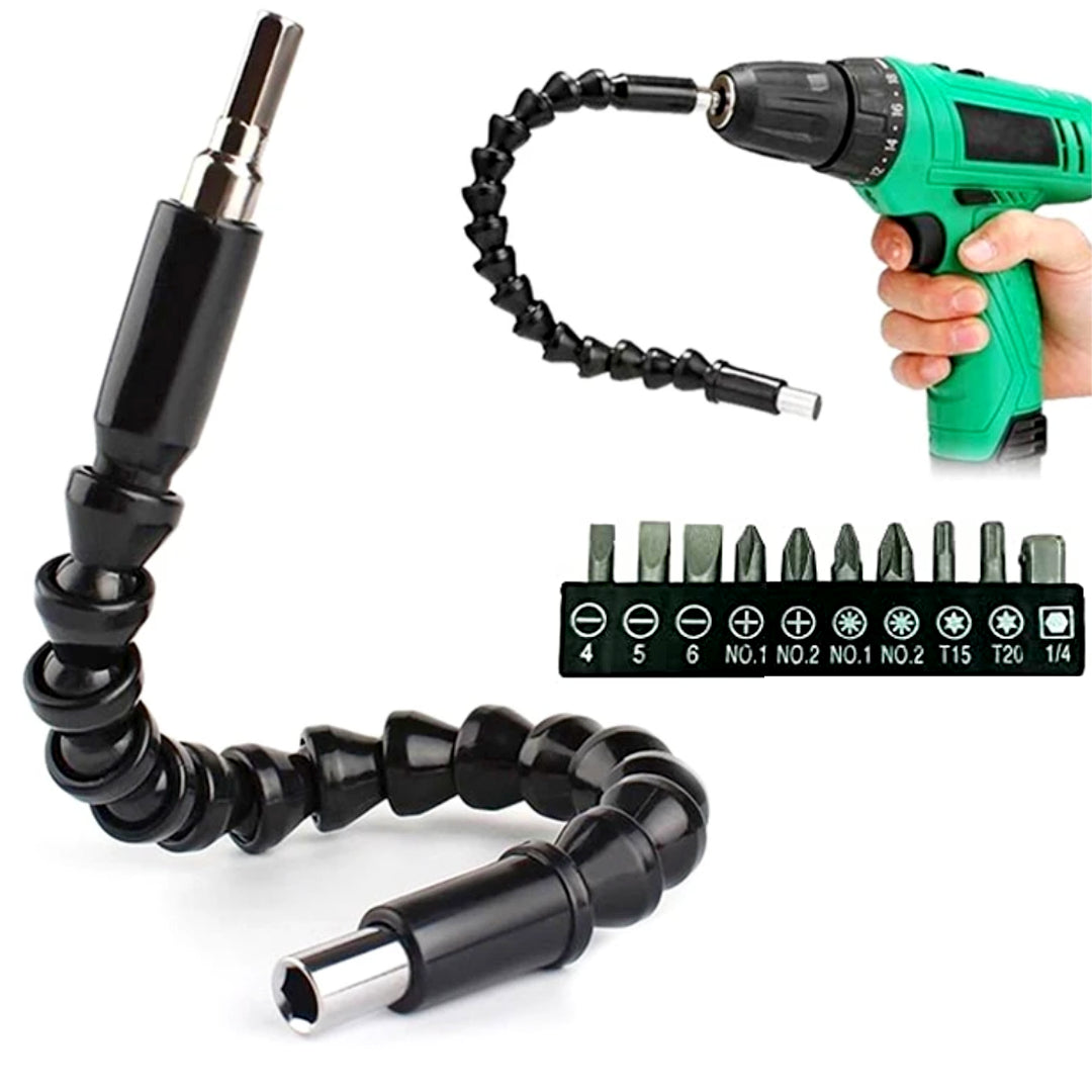 Подовжувач гнучкий для дриля + Набір насадок 10в1, FLEXIBLE SCREW TOOL, Чорний / Гнучкий вал для шуруповерта та викрутки