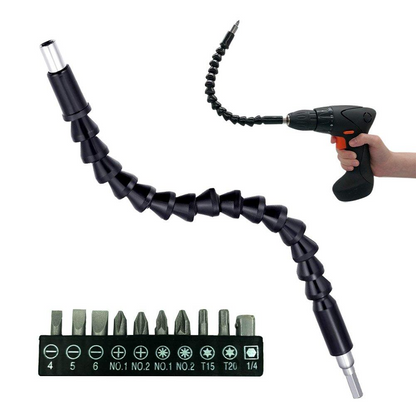 Подовжувач гнучкий для дриля + Набір насадок 10в1, FLEXIBLE SCREW TOOL, Чорний / Гнучкий вал для шуруповерта та викрутки