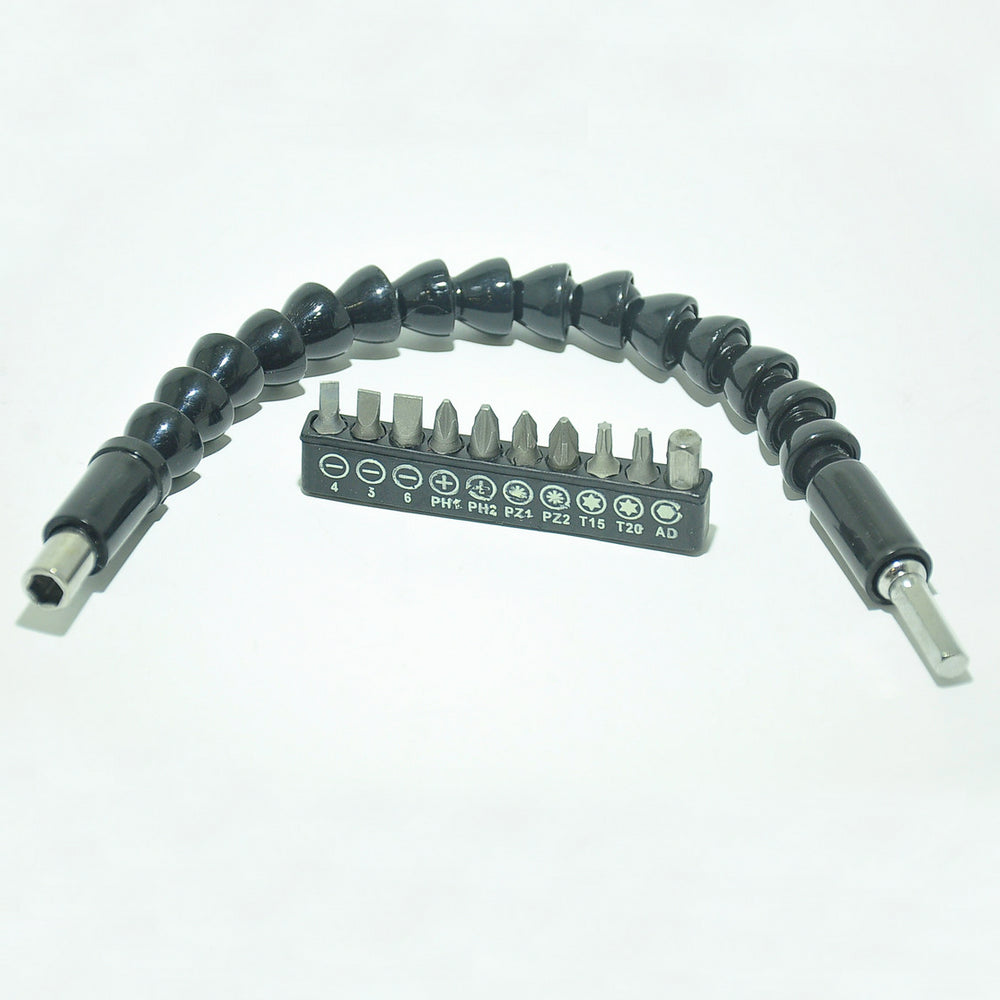 Подовжувач гнучкий для дриля + Набір насадок 10в1, FLEXIBLE SCREW TOOL, Чорний / Гнучкий вал для шуруповерта та викрутки