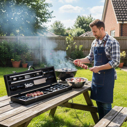 Набір шампурів в кейсі, 17 предметів, Grills G10, Чорний / Комплект шампурів для пікніка / Шашличний набір