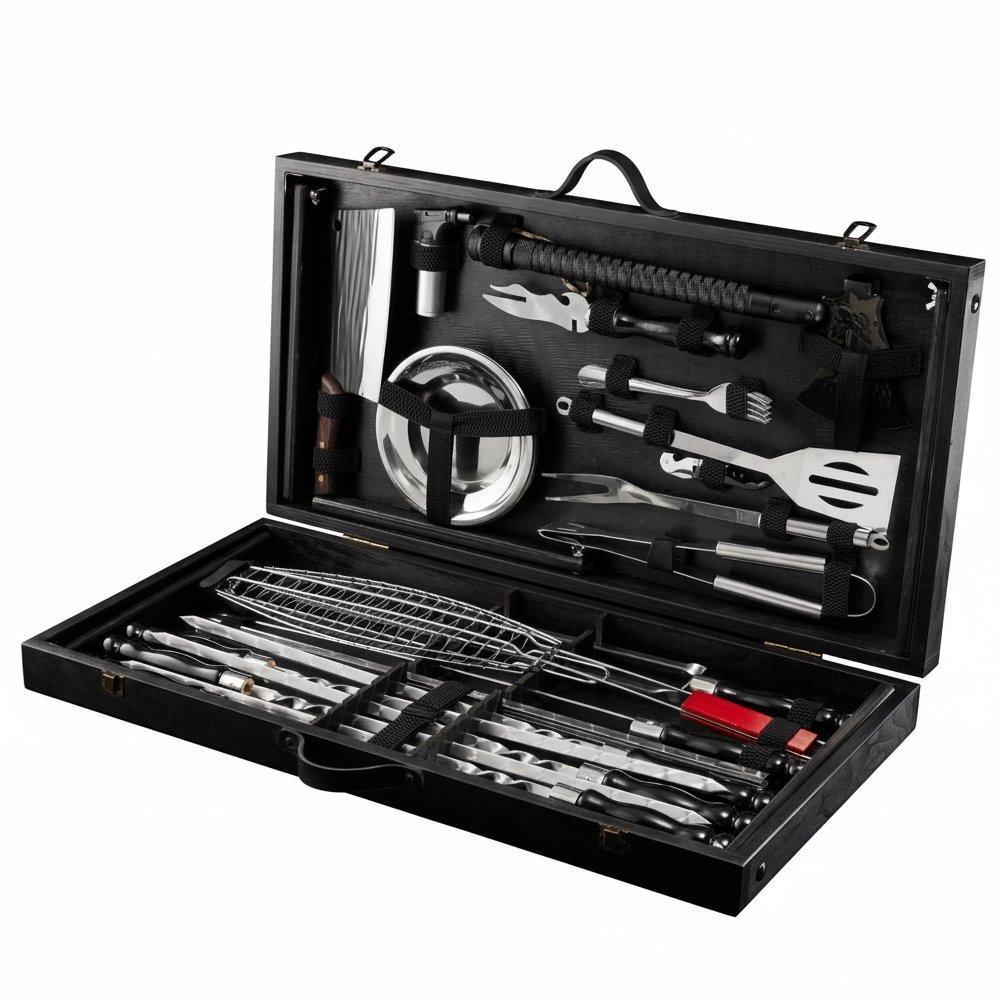 Набір шампурів кейс столик, з решіткою для риби, 30 предметів, Grills G17S / Комплект для мангалу / Шашличний набір