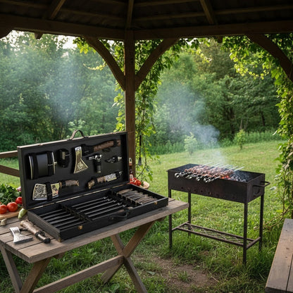 Набір для шашлику у дерев'яному кейсі, 19 предметів Grills G24 / Комплект для мангалу / Набір для грилю