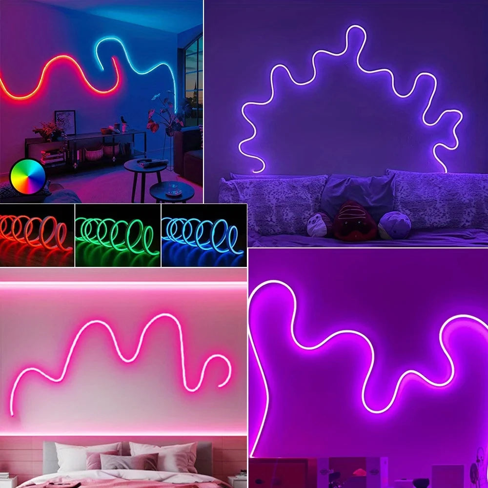 Розумна неонова стрічка від USB, 5 м, пульт + Bluetooth, Rgb / RGB стрічка / Гнучкий неон / Стрічка світлодіодна