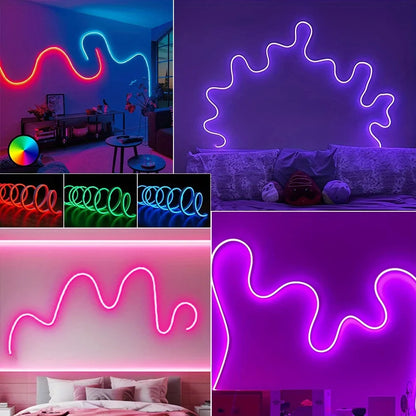 Розумна неонова стрічка від USB, 5 м, пульт + Bluetooth, Rgb / RGB стрічка / Гнучкий неон / Стрічка світлодіодна