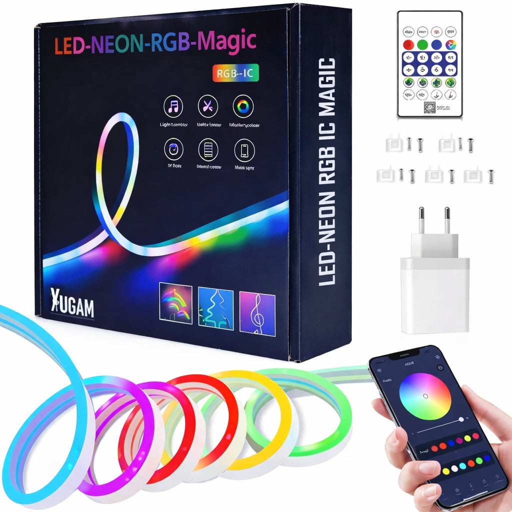 Розумна неонова стрічка від USB, 5 м, пульт + Bluetooth, Rgb / RGB стрічка / Гнучкий неон / Стрічка світлодіодна