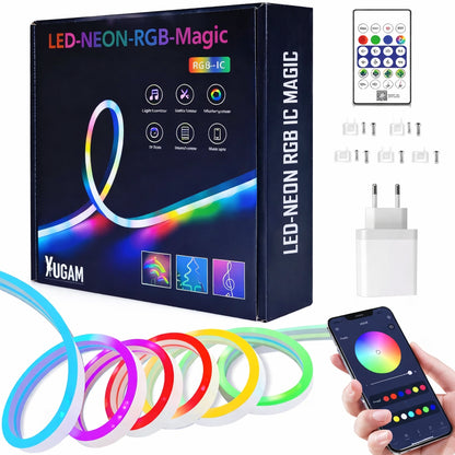 Розумна неонова стрічка від USB, 5 м, пульт + Bluetooth, Rgb / RGB стрічка / Гнучкий неон / Стрічка світлодіодна