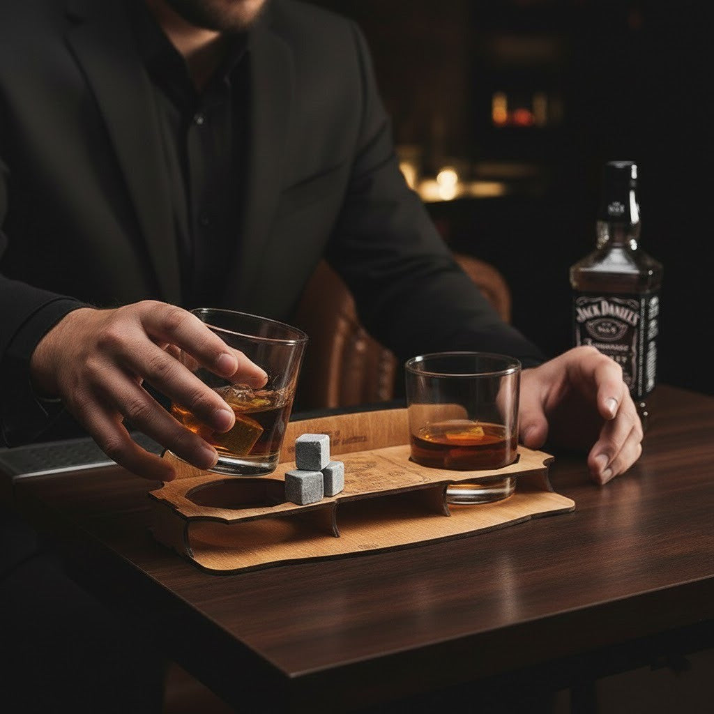 Комплект для віскі, підставка, камені для віскі 12 шт + 2 бокали, Barline / Подарунковий набір для віскі з камінням