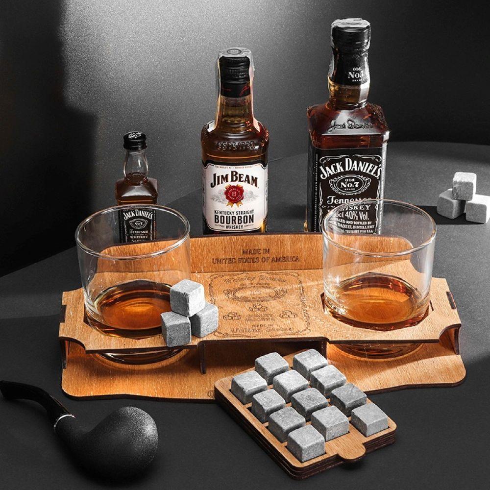 Комплект для віскі, підставка, камені для віскі 12 шт + 2 бокали, Barline / Подарунковий набір для віскі з камінням