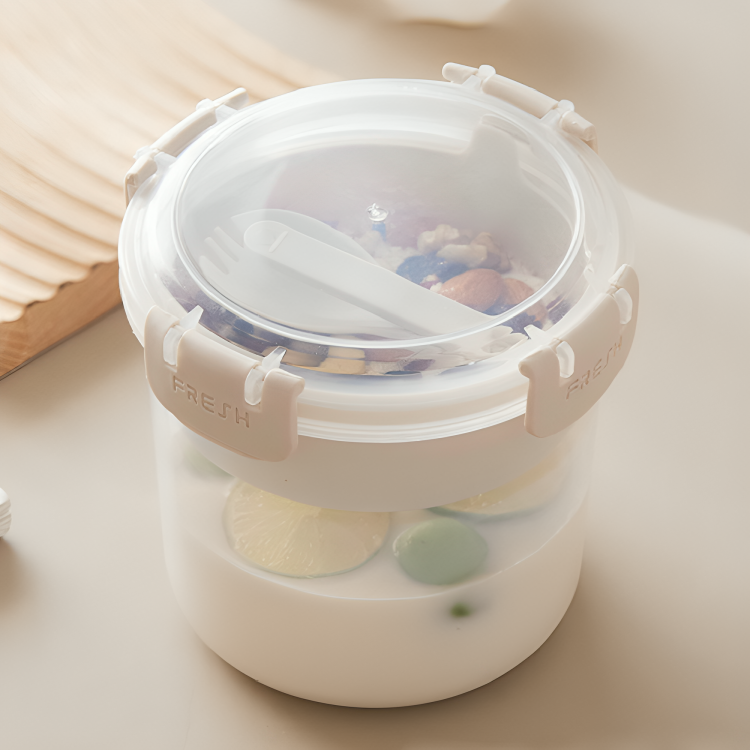 Герметичний контейнер для продуктів 2в1 + ложка, 1 л, Бежевий / Харчовий контейнер / Банка для сипучих / Ланч бокс