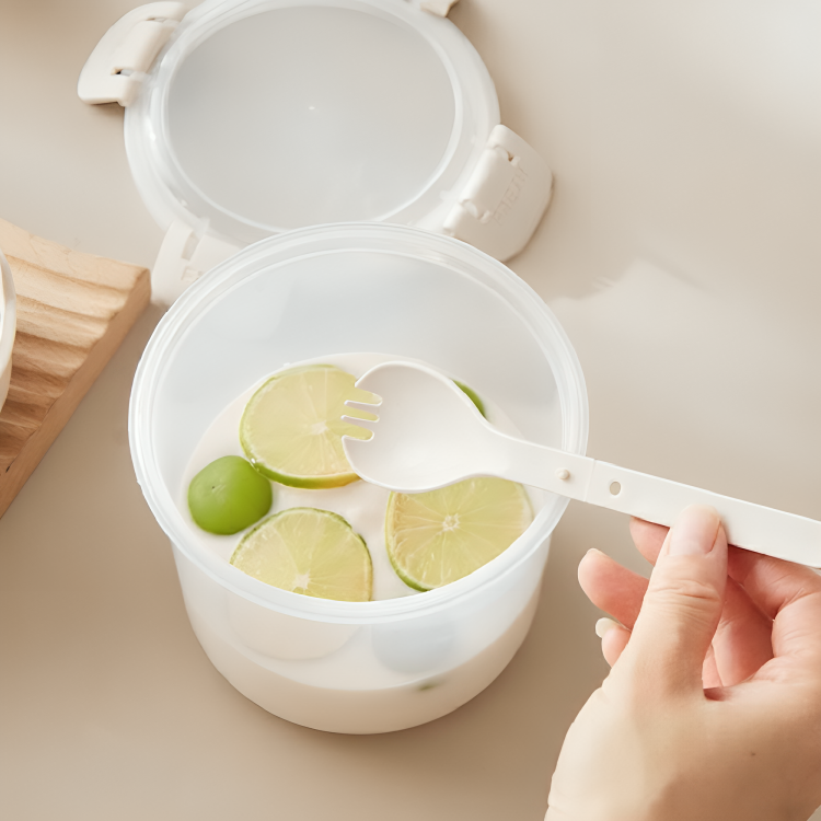 Герметичний контейнер для продуктів 2в1 + ложка, 1 л, Бежевий / Харчовий контейнер / Банка для сипучих / Ланч бокс
