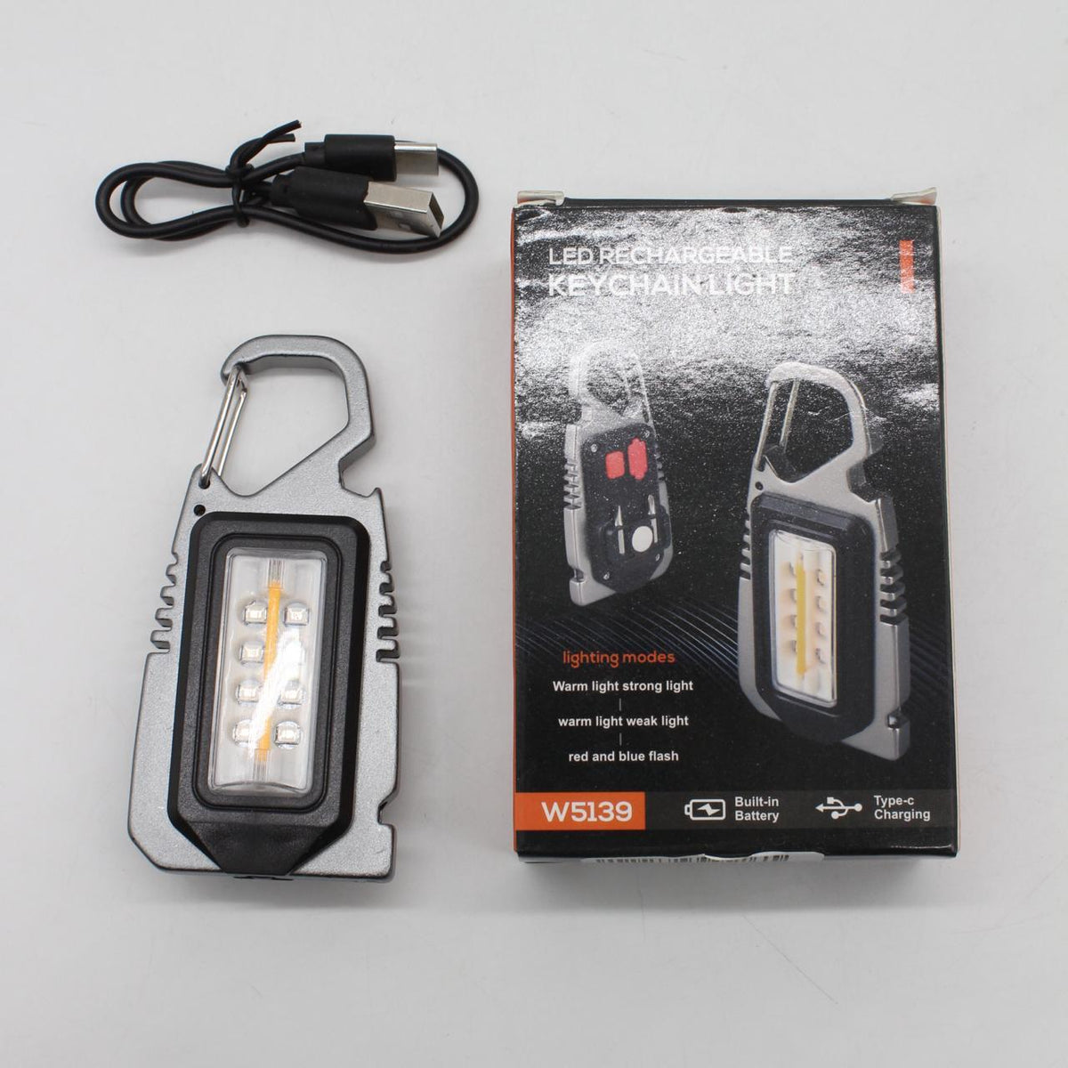 Міні ліхтар брелок з USB та карабіном, 8 LED, / Портативний світлодіодний ліхтарик на ключі