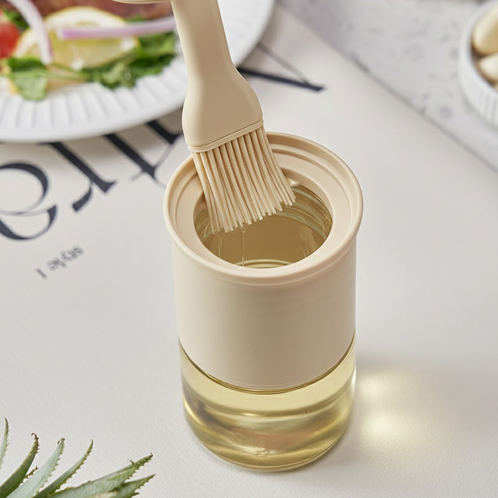 Баночка для олії 260 мл з пензликом, 18х7 см, Бежевий / Диспенсер для олії / Ємність для олії / Баночка для зберігання олії