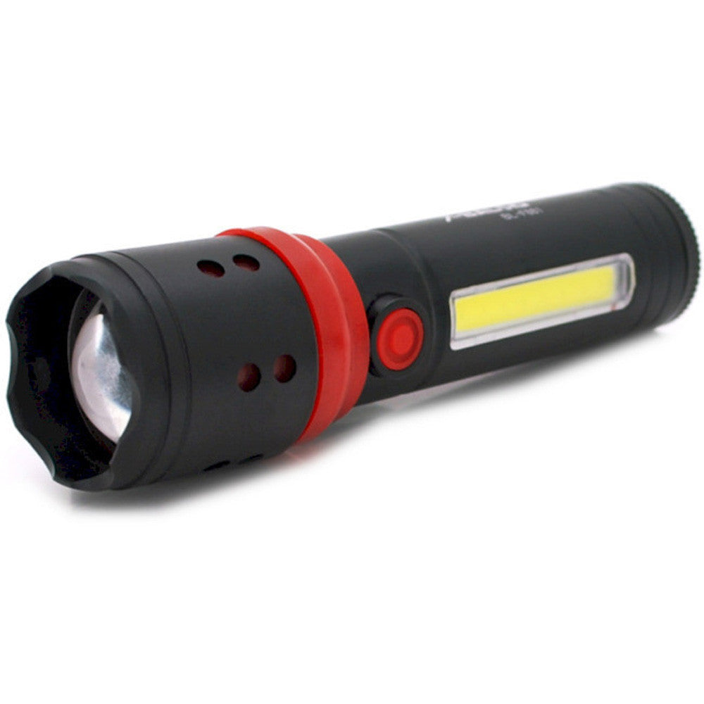 Ручний ліхтар із зумом та бічним світлом, від USB, Bailong BL-F861, Чорний / LED ліхтар / Акумуляторний ліхтарик ручний