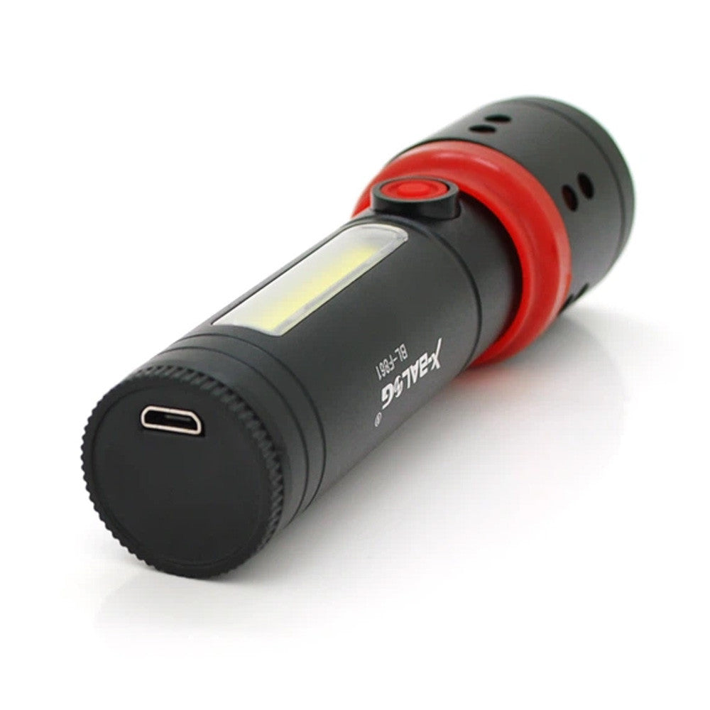 Ручний ліхтар із зумом та бічним світлом, від USB, Bailong BL-F861, Чорний / LED ліхтар / Акумуляторний ліхтарик ручний
