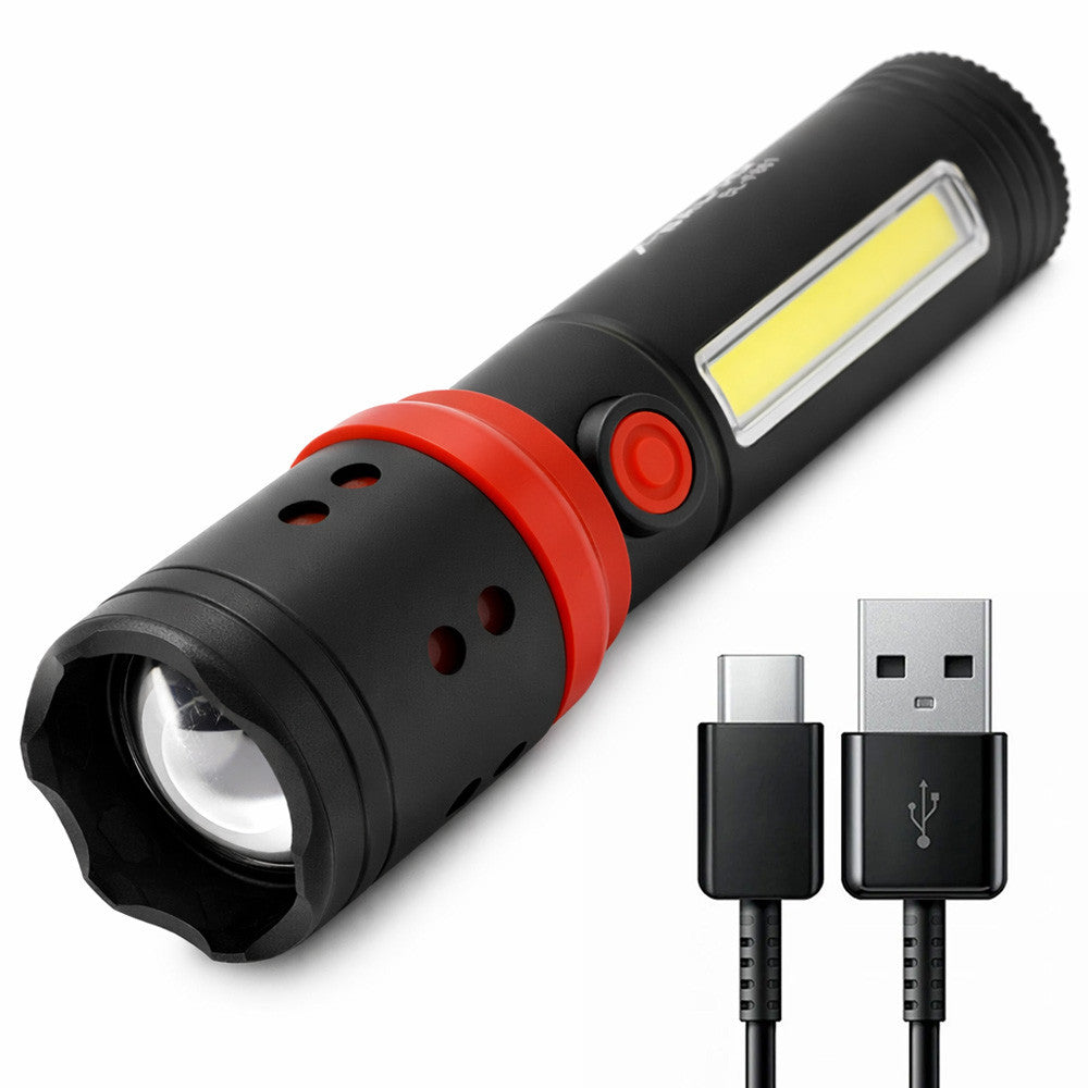Ручний ліхтар із зумом та бічним світлом, від USB, Bailong BL-F861, Чорний / LED ліхтар / Акумуляторний ліхтарик ручний