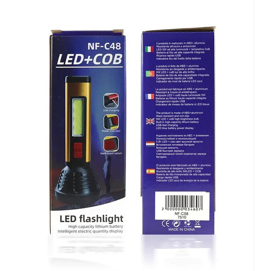 Ручний ліхтар з бічним підсвічуванням 5W, LED + COB, NF-C58, Жовтий / Світлодіодний ліхтар акумуляторний / Ручний ліхтарик