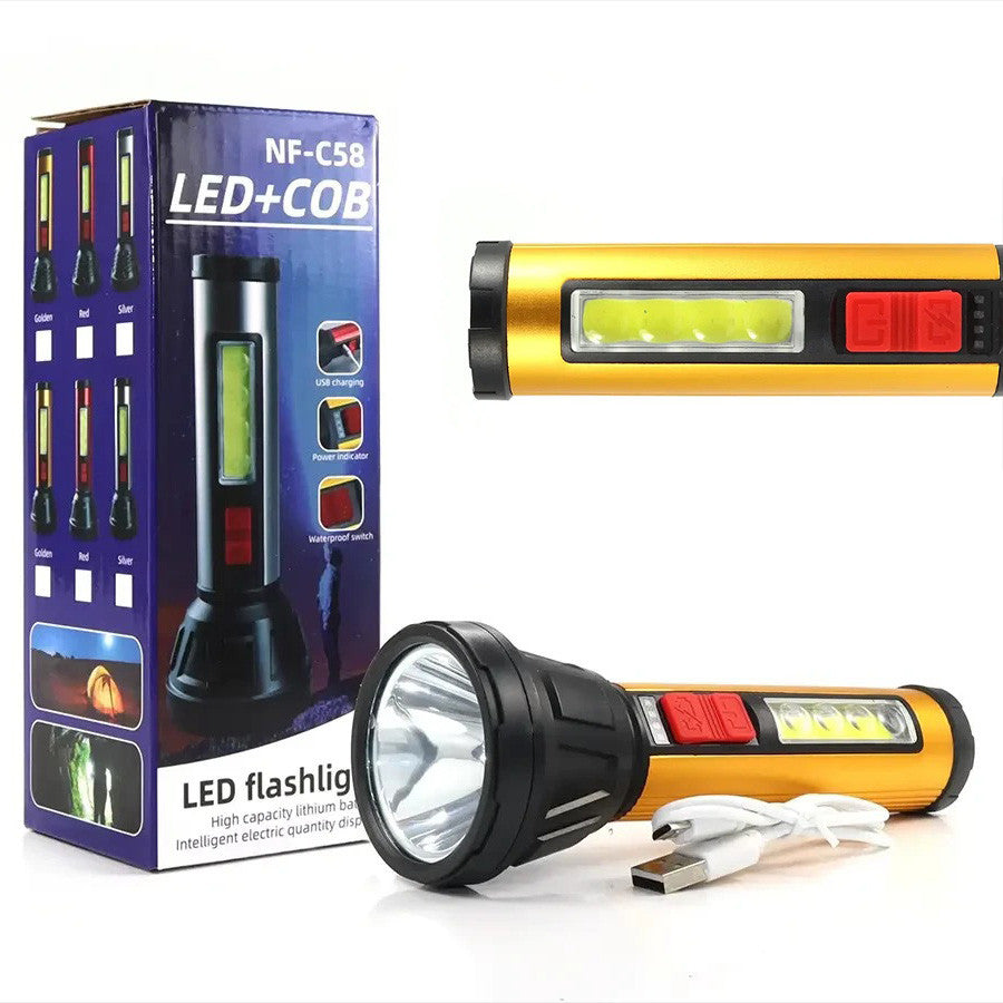 Ручний ліхтар з бічним підсвічуванням 5W, LED + COB, NF-C58, Жовтий / Світлодіодний ліхтар акумуляторний / Ручний ліхтарик